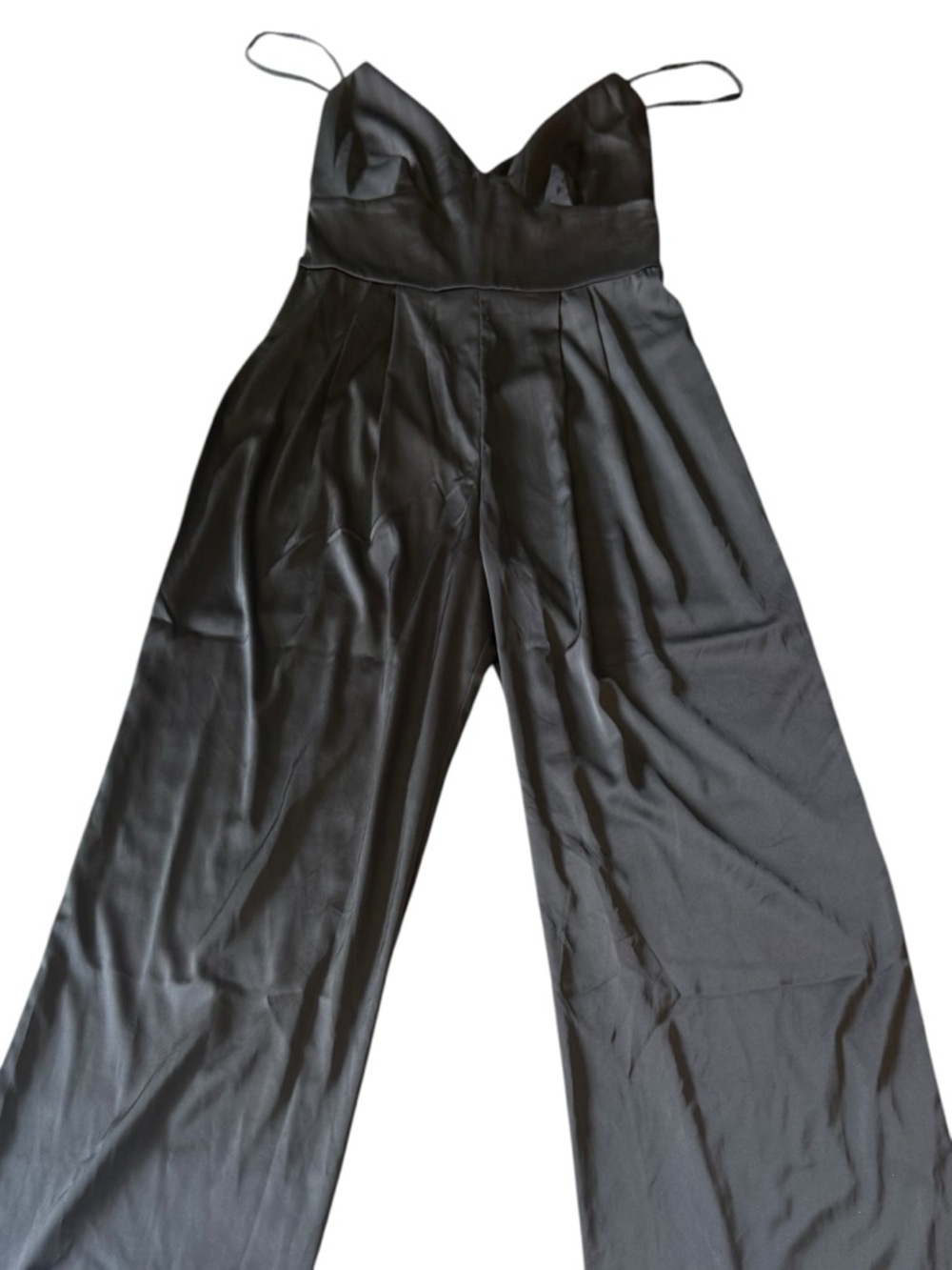 New Abercrombie & Fitch Jumpsuit Plunge Satin Black Size Medium $120 Dressy - Picture 2 of 10